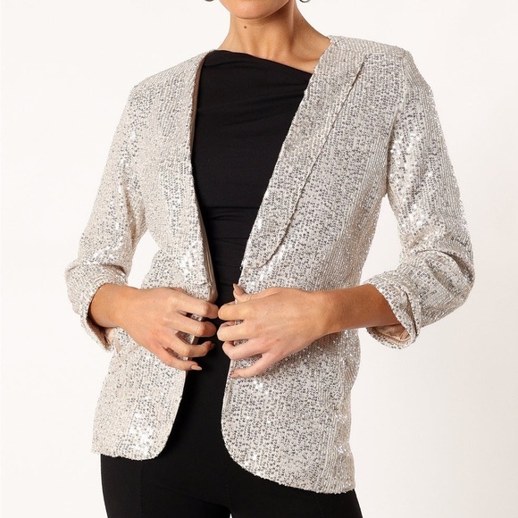 NEW silver sequin relaxed fit blazer - Picture 3 of 7